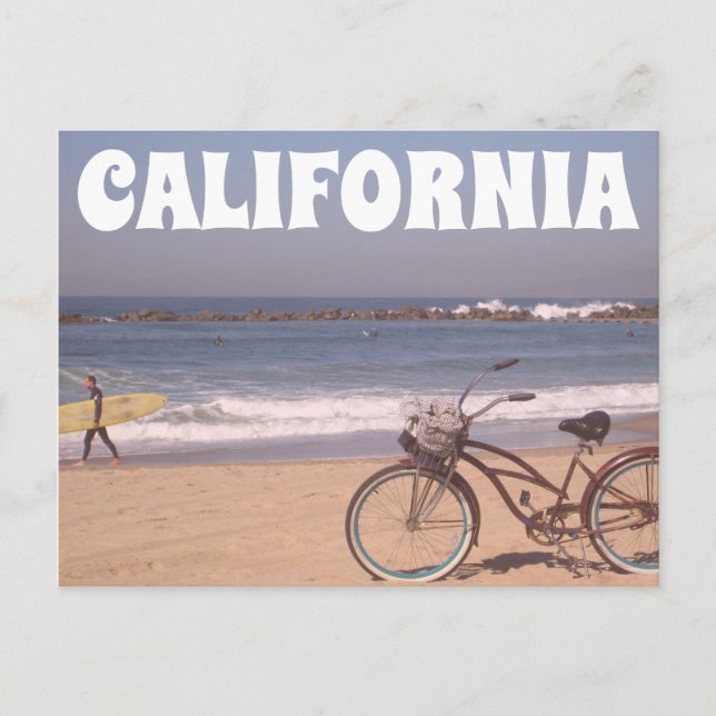 Cartão Postal Surf Bicycle California Beach (Frente)