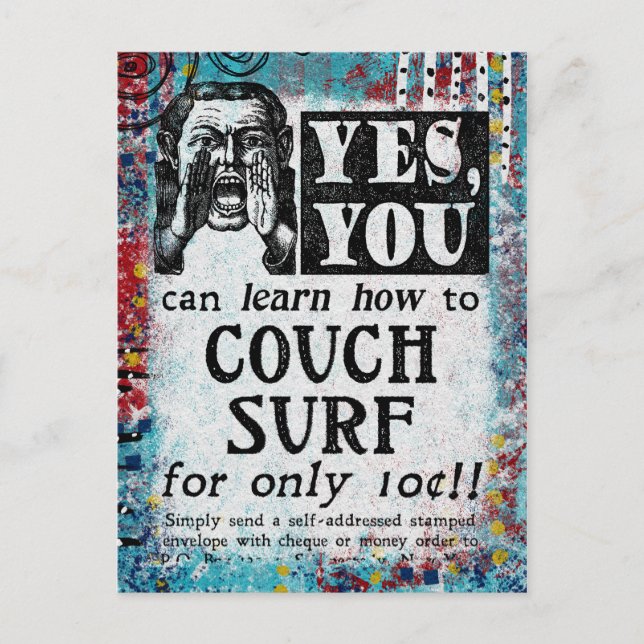 Cartão Postal Surf de sofá - Anúncio engraçado de vinheta (Frente)
