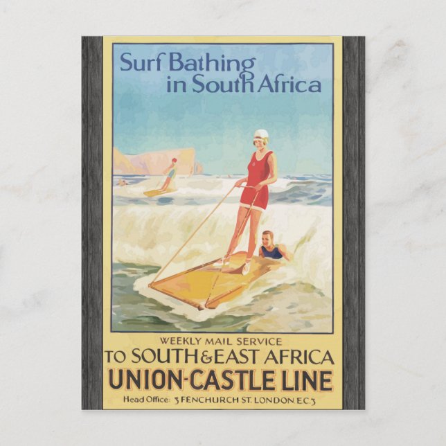 Cartão Postal Surf Na África Do Sul, Vintage (Frente)