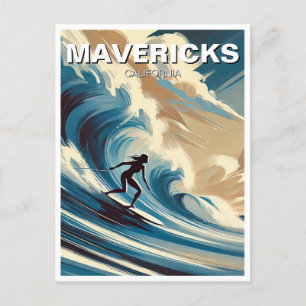 Cartão Postal Surfando em Mavericks California Surfer Girl Wave