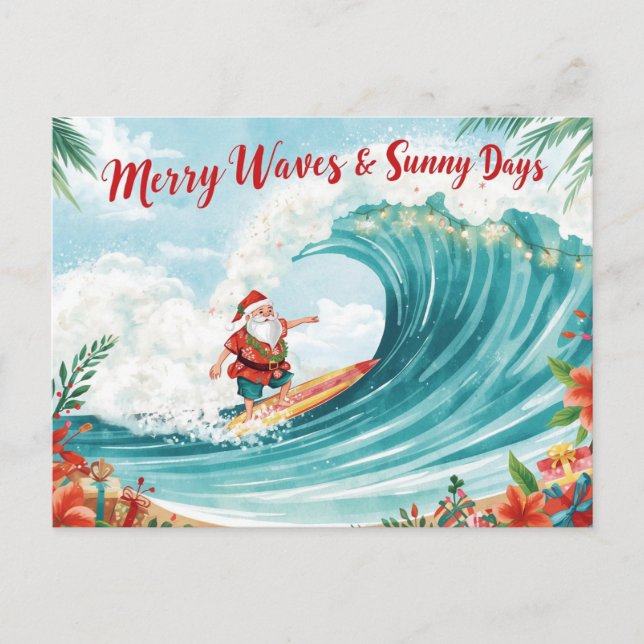Cartão Postal Surfando o Natal com o PAPAI NOEL  (Frente)