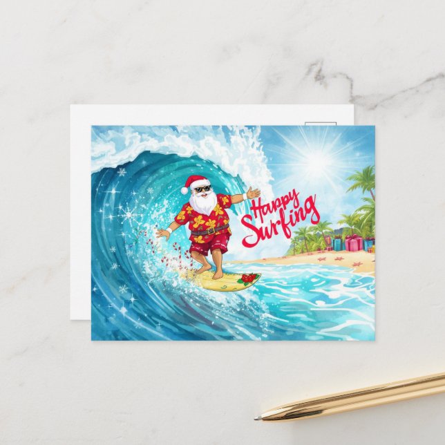 Cartão Postal Surfando o Natal com o PAPAI NOEL  (Frente/Verso In Situ)