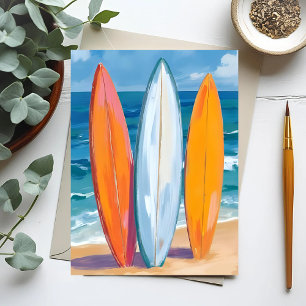 Cartão Postal Surfar as Ondas   Oceano Praia Aquarela