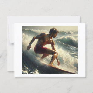 Cartão Postal Surfar Através De Ondas Sunlit,