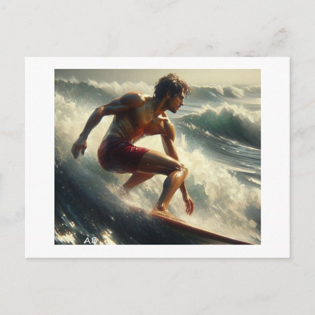 Cartão Postal Surfar Através De Ondas Sunlit, (Frente)