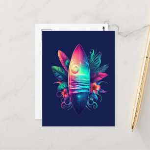 Cartão Postal Surfboard Tropical Beach