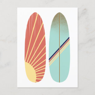 Cartão Postal Surfboard Vermelha e Azul com Imagem Retroativa le