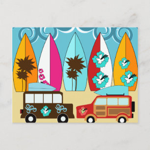 Cartão Postal Surfboards Beach Bum Surfing Hippie Vans