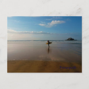 Cartão Postal Surfer em Perranporth Beach Cornwall Inglaterra