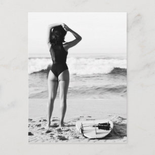 Cartão Postal Surfer Girl black & white Photo