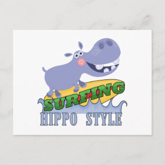 Cartão Postal Surfer Hippopotamus