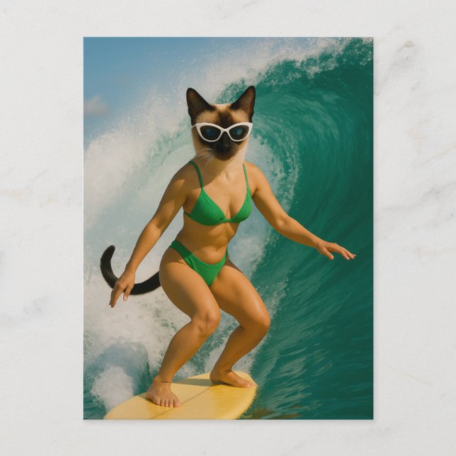 Cartão Postal Surfing themed for Siamese Cat lovers (Frente)