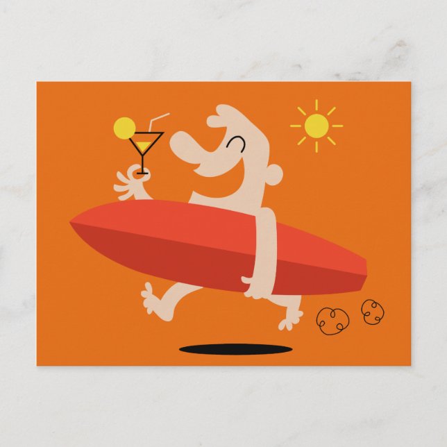 Cartão Postal Surfista Engraçado com Cartaz Cocktail (Frente)