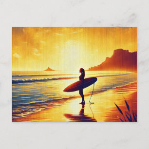 Cartão Postal Surfista feminina ao pôr do sol