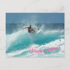Cartão Postal Surfista numa grande onda Hang Loose