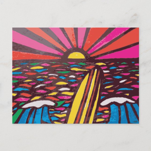 Cartão Postal Surfs Up Folk Art Surfer Abstrato (Frente)