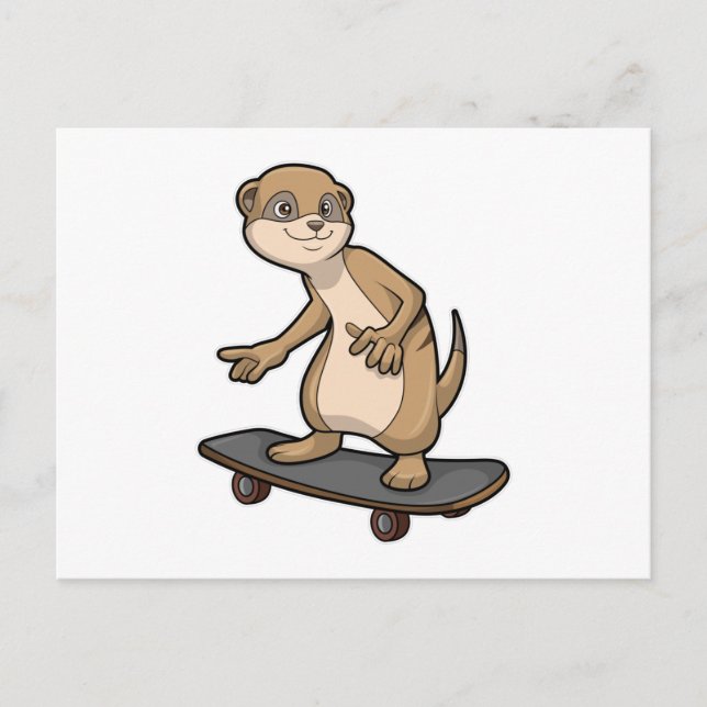 Cartão Postal Suricata como Patinador com Skate (Frente)