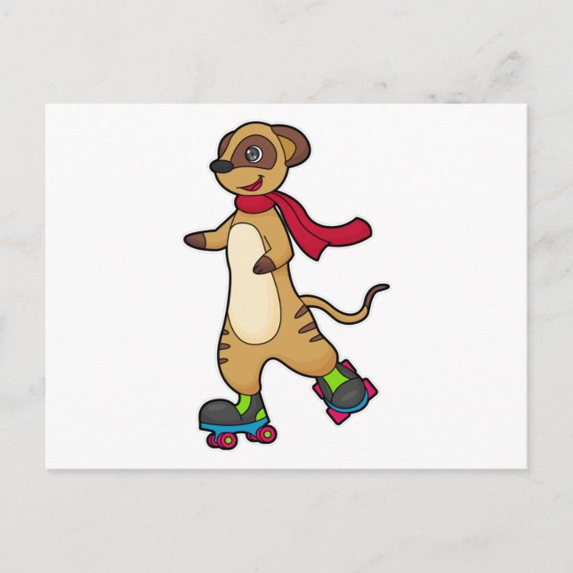 Cartão Postal Suricata como patinadora com patins de rolo (Frente)