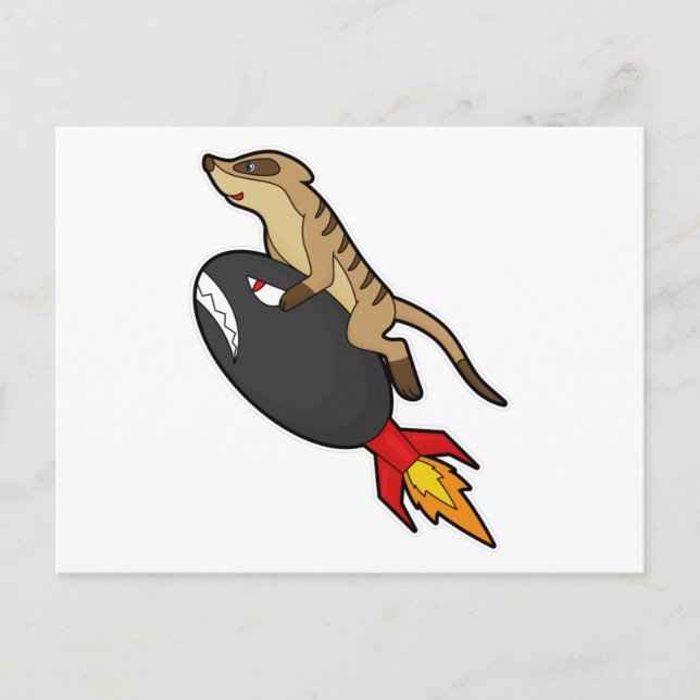Cartão Postal Suricata voando com foguete (Frente)
