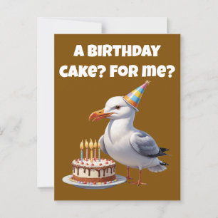 Cartão Postal Surpresa de Aniversário de Gaivota – Bolo Não Está