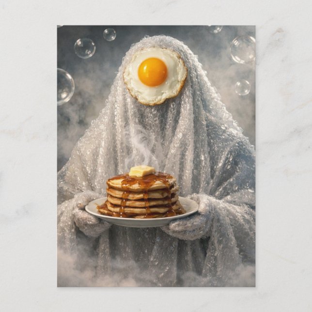 Cartão Postal Surreal Breakfast pancakes and eggs bubble ghost  (Frente)