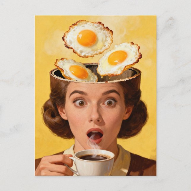 Cartão Postal Surreal Breakfast Toast and Coffee Woman Yellow  (Frente)