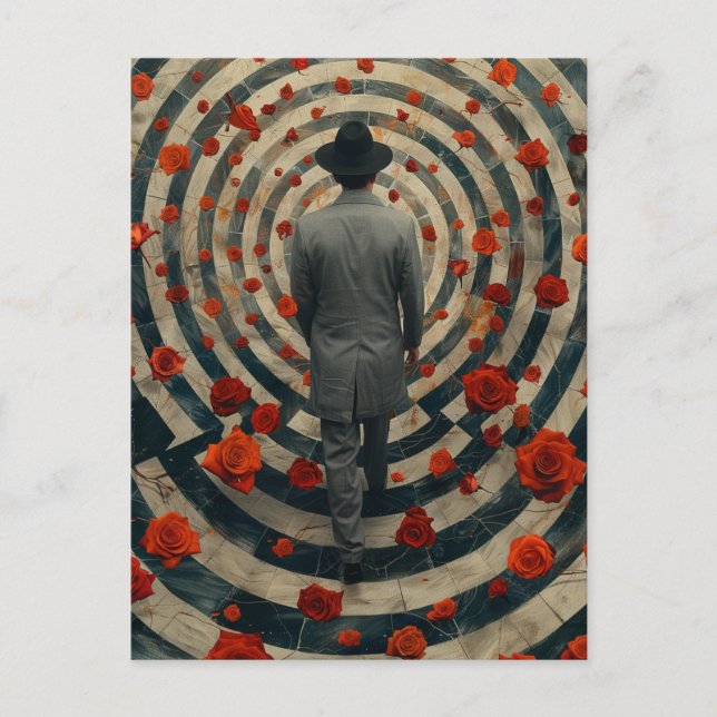 Cartão Postal Surreal Business Man Red Roses Tunnel Collage (Frente)