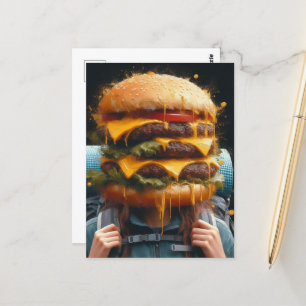 Cartão Postal Surreal caminhando com um Cheeseburger em minha me