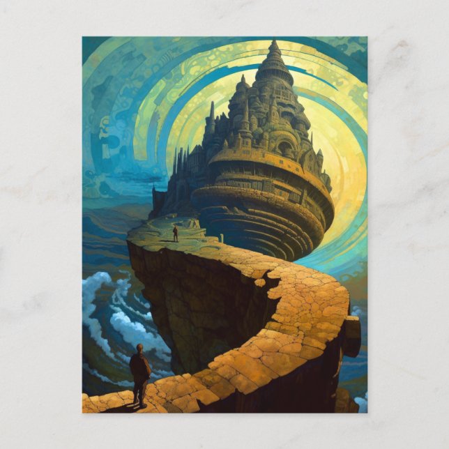 Cartão Postal Surreal Castle Landscape Fantasy Art (Frente)