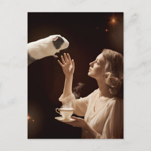 Cartão Postal Surreal Chá Time Magic Guiné Pig