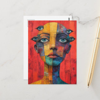Cartão Postal Surreal Face With Lots of Eyes