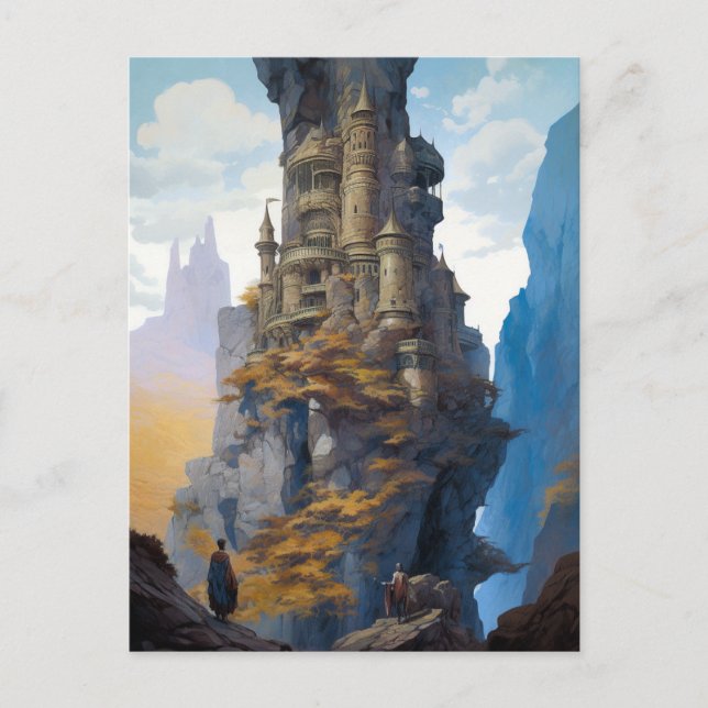 Cartão Postal Surreal Fantasy Castle Landscape Art (Frente)