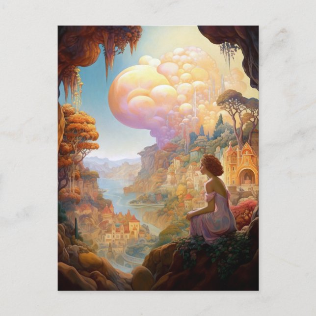 Cartão Postal Surreal Fantasy City Landscape Art (Frente)
