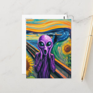 Cartão Postal Surreal Gritando Alienígena Roxa