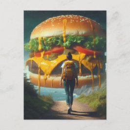 Cartão Postal Surreal Hiker Dreaming do Giant Cheeseburger