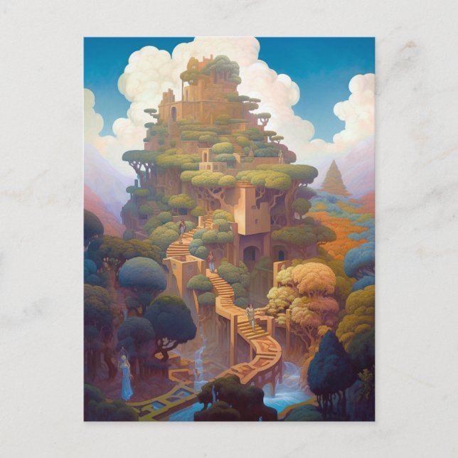 Cartão Postal Surreal Landscape Castle Fantasy Art (Frente)