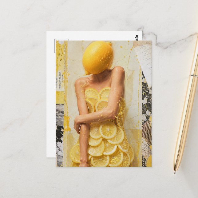 Cartão Postal Surreal Lemon Lady Collage (Frente/Verso In Situ)