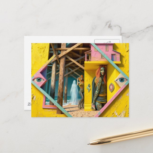 Cartão Postal Surreal Mermaids Come To the Pier Once a Year (Frente/Verso In Situ)