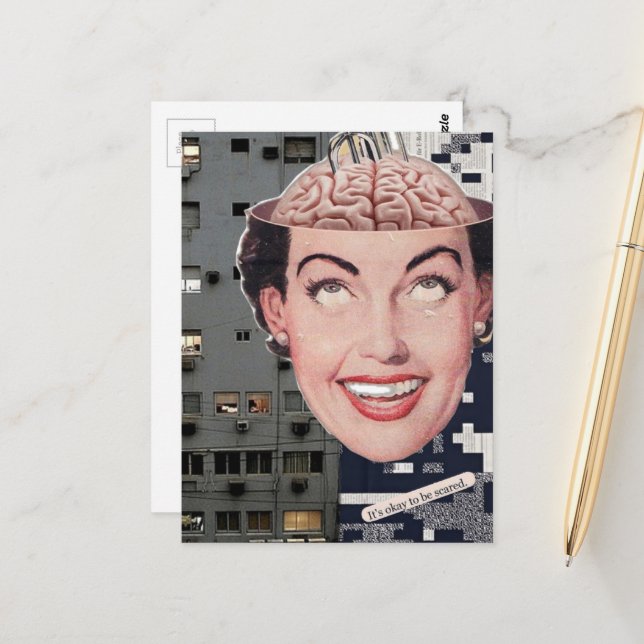 Cartão Postal surreal ok to be scared woman collage (Frente/Verso In Situ)