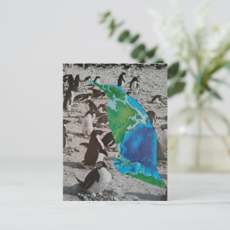 Cartão Postal Surreal Penguins and Blue Green Earth wildlife 