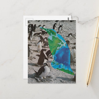 Cartão Postal Surreal Penguins and Earth wildlife collage