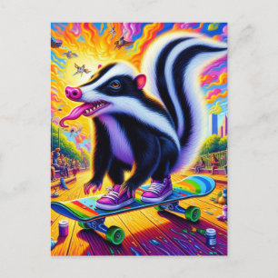 Cartão Postal Surreal Skateboard Skunk