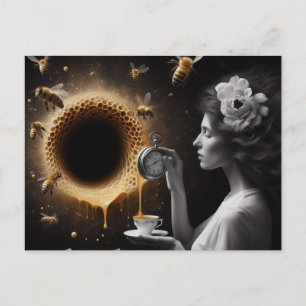 Cartão Postal Surreal Tea Time Bebe Honeycomb Black Hole Honey