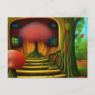 Cartão Postal Surreal Tree House Na Floresta