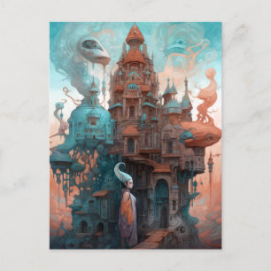 Cartão Postal Surreal Whimsical Fairytale House Fantasy Art