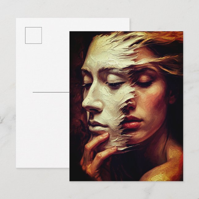 Cartão Postal Surreal Woman Portrait with Painted Mask (Frente/Verso)