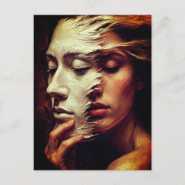 Cartão Postal Surreal Woman Portrait with Painted Mask