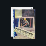 Cartão Postal Surreal Working Man Collage<br><div class="desc">A surreal collage made and photographed by Angelandspot in the year 2026 with vintage images from a magazine from the 1980s era of a man working,  a retro computer,  and a bookcase</div>