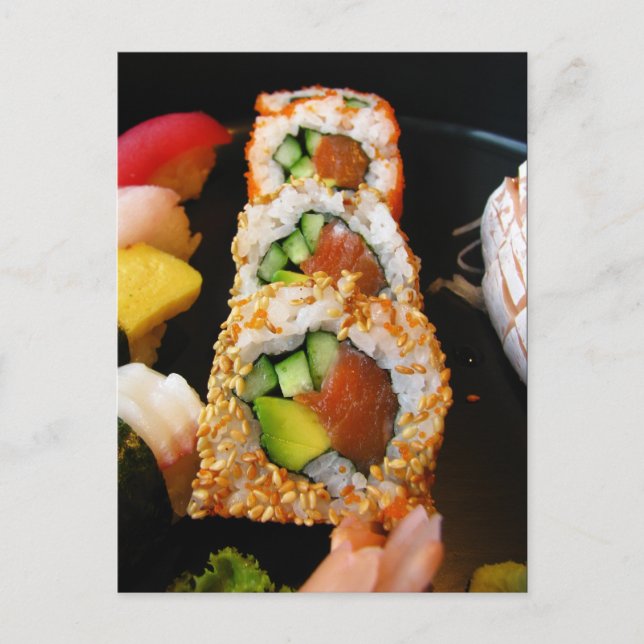 Cartão Postal Sushi California roll sashimi foto Japão (Frente)