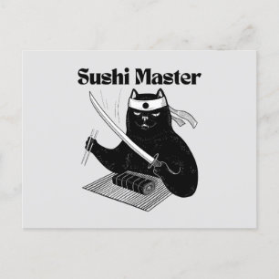 Cartão Postal sushi master, sushi cat